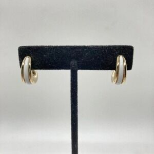 Chic Gold Tone White Enamel Clip-On Half Hoop Earrings Fashion Jewelry